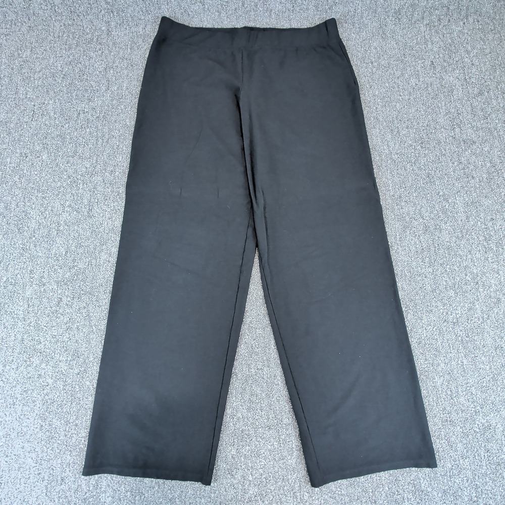 Eileen Fisher Pants Size L Womens Black Wide Leg Viscose Blend Stretch Pull On — photo 2